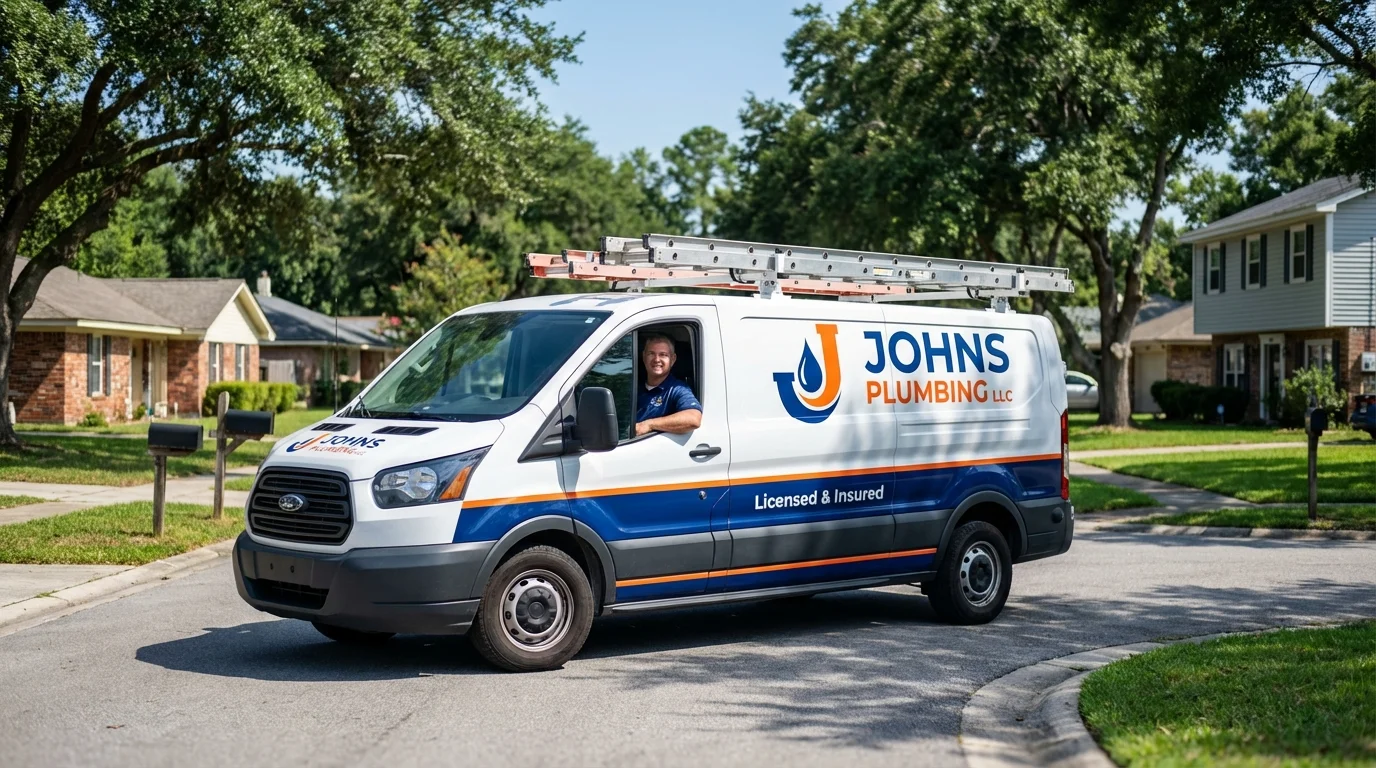 Johns Plumbing LLC service van in Mecca, CA
