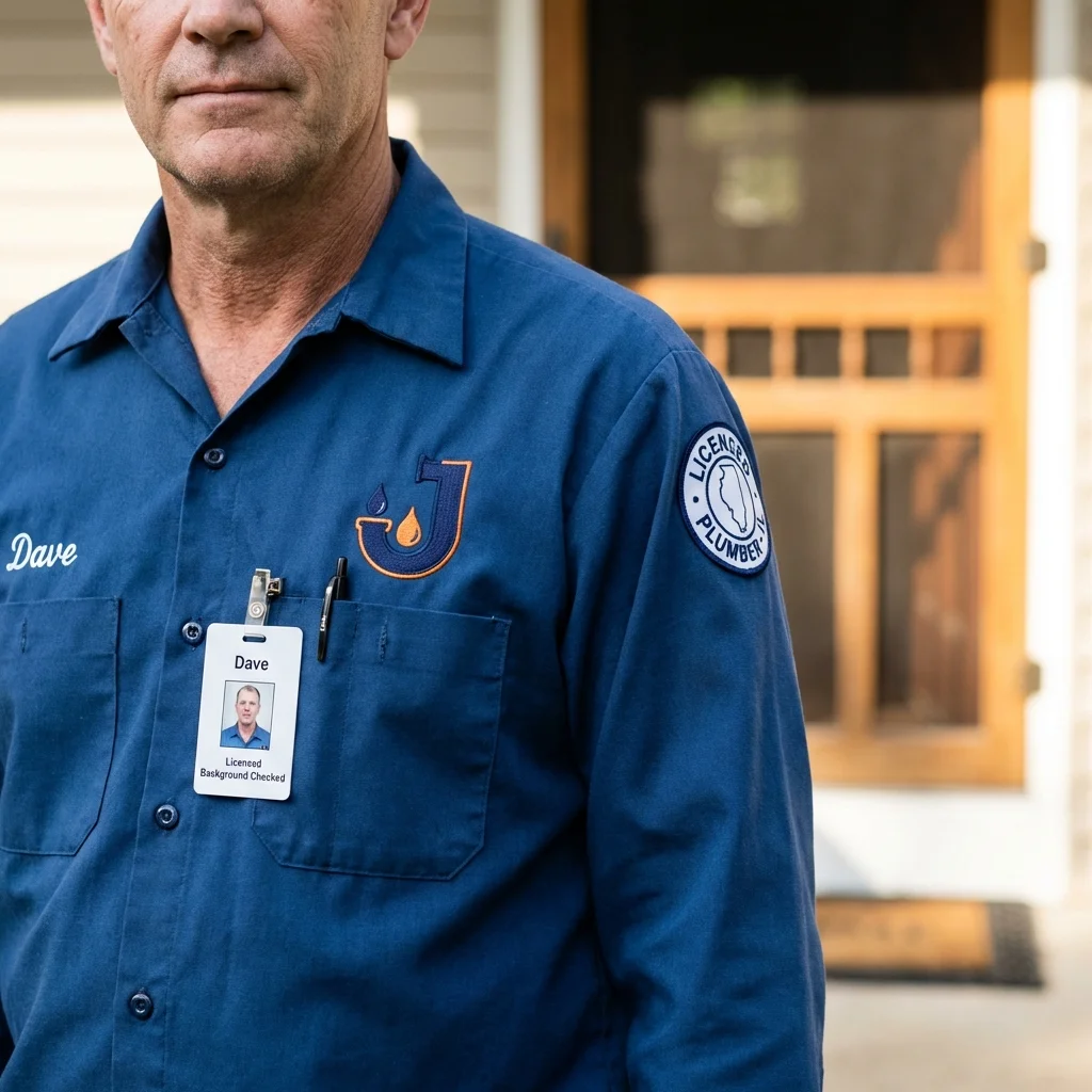 Licensed plumber showing ID badge in Mecca, CA