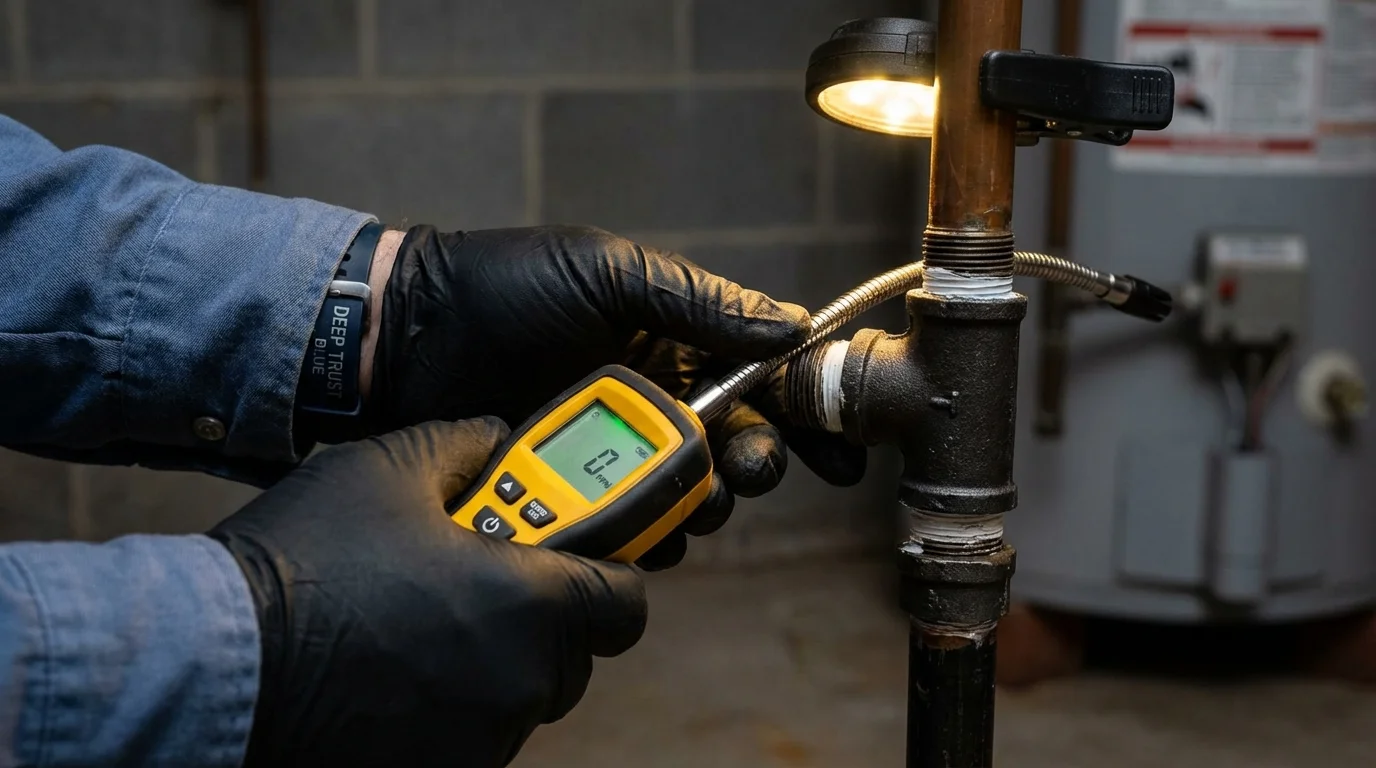 Gas leak detection with electronic sniffer by Johns Plumbing LLC in Mecca