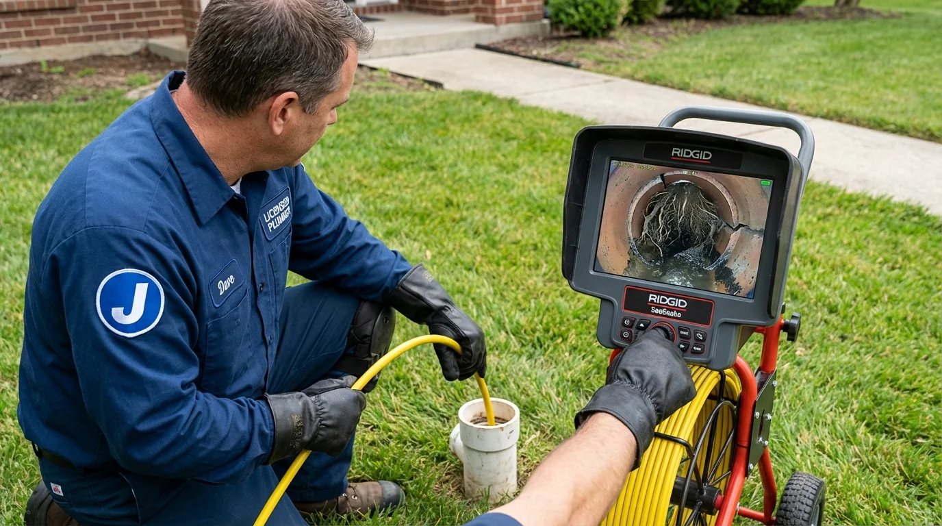 Sewer camera inspection being performed by Johns Plumbing LLC in Mecca