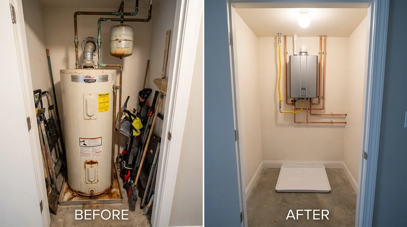 Tank water heater versus wall-mounted tankless unit comparison for Mecca, CA homeowners