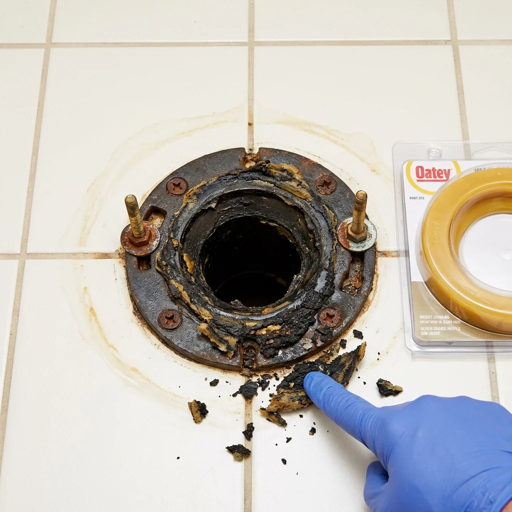 Failed wax ring showing water seepage at the base of a toilet in a Mecca, CA home