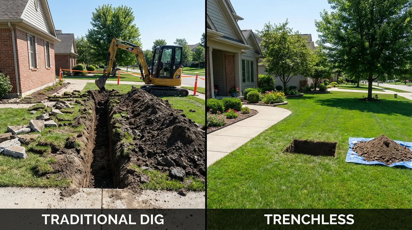 Trenchless sewer repair with minimal yard damage versus traditional excavation in Mecca, CA